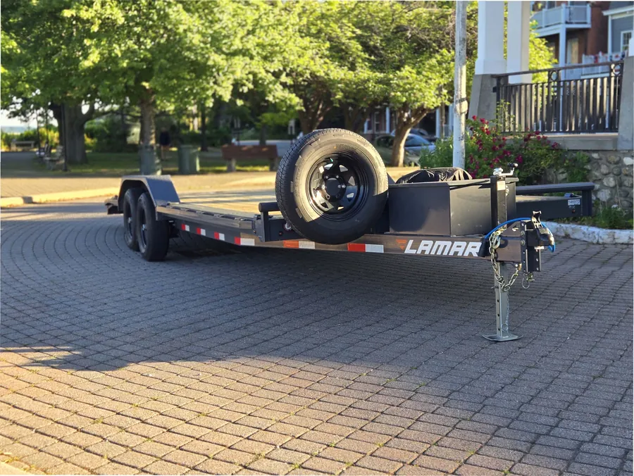 Lamar 102-inch car hauler trailer rental at the Cold Spring NY waterfront