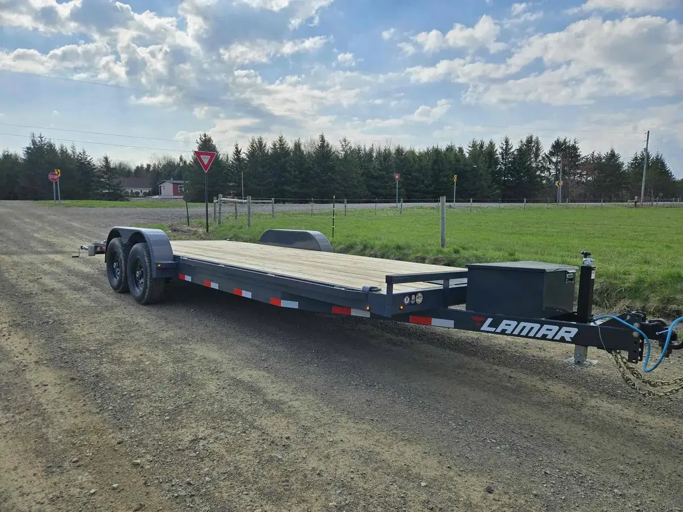 Lamar 83-inch by 22-foot tilt-deck car and equipment hauler rental, Hudson Valley NY